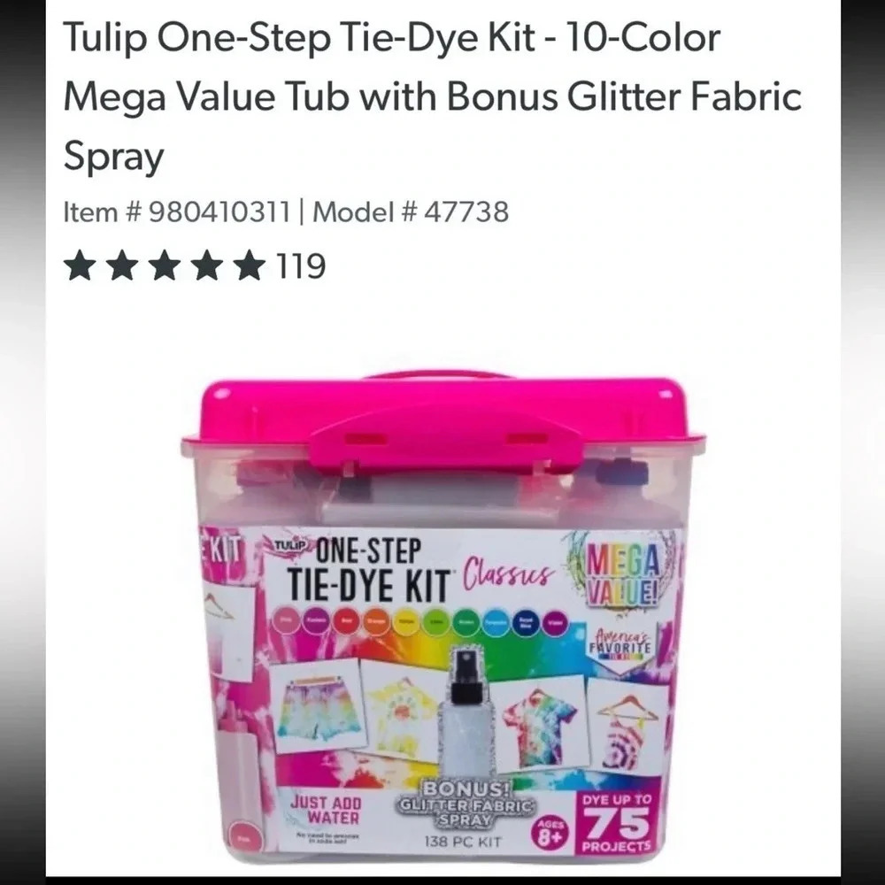 Sale NEW Tulip One step tie dye kit 23 bottles of dye 145 pc kit AGES 8+ Lrg Box